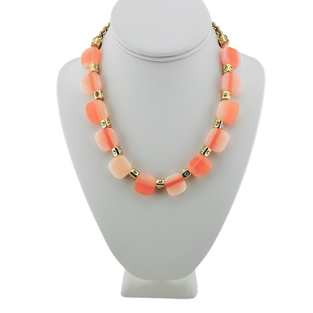 NWT Kate Spade Necklace, Peach Two Tone Gold Tone & Rhinestone Spacers - Picture 2 of 7